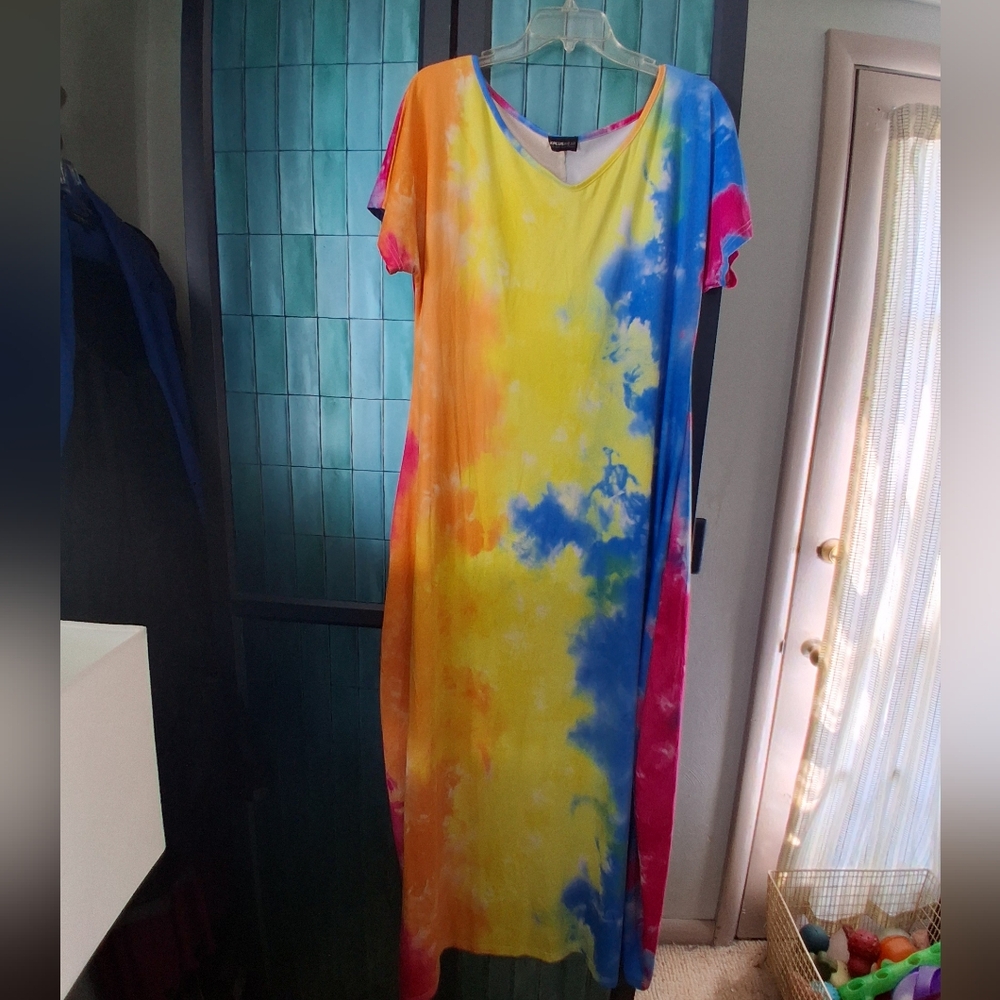 Casual Tie-Dye Maxi Dress with Pockets - Picture 3 of 6